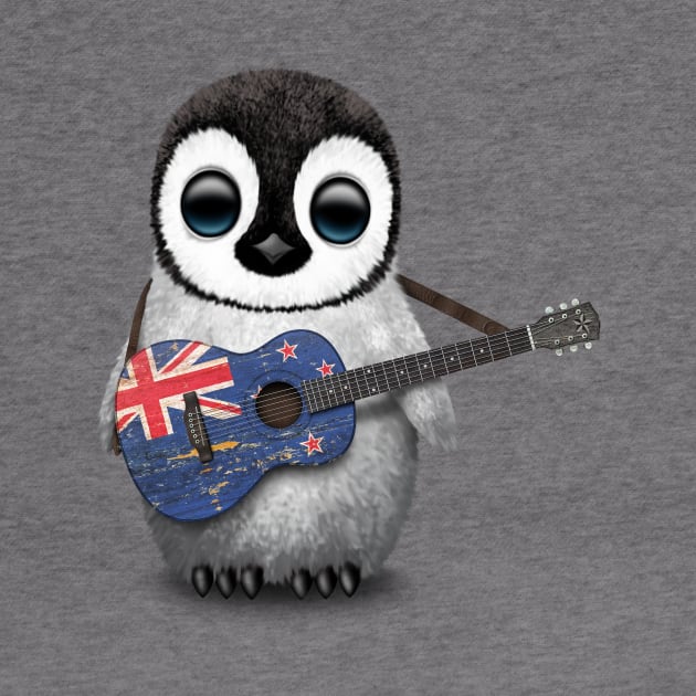 Baby Penguin Playing New Zealand Flag Guitar by jeffbartels